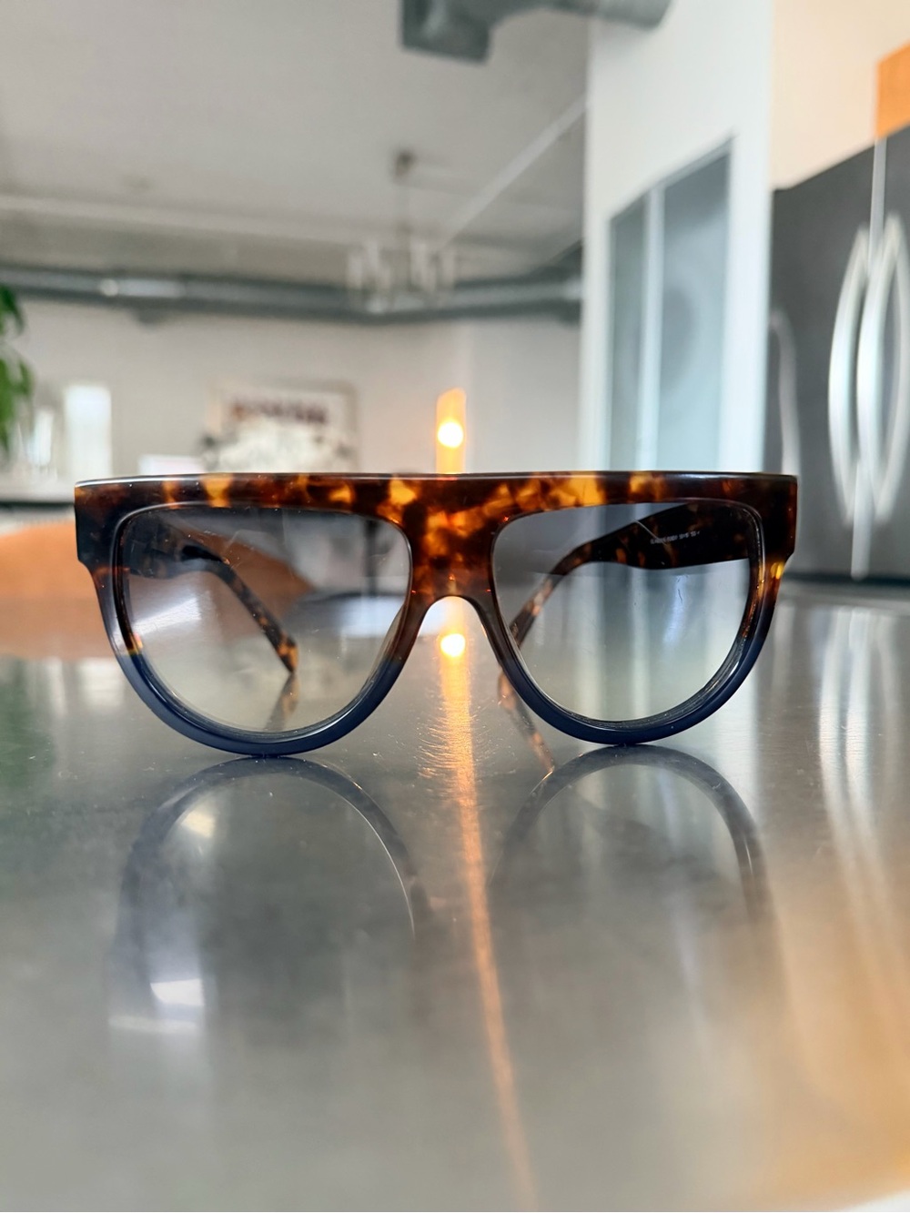 Celine Shadow Tortoiseshell Sunglasses with Blue Gradient Lenses
